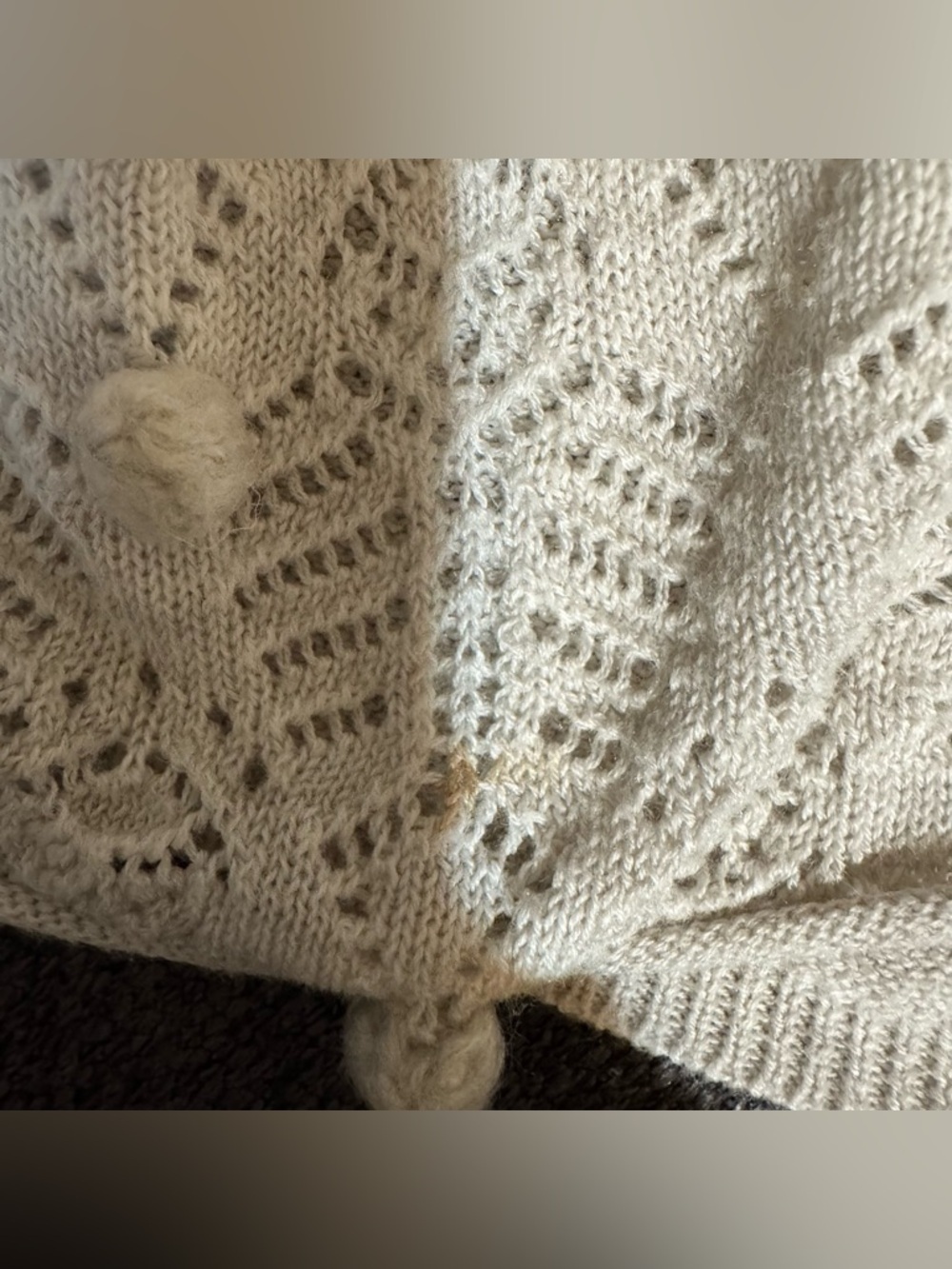 Anthropologie Knotted & Knitted Cream Cardigan Belted Knit Sweater Pom Pom XS - Picture 11 of 11
